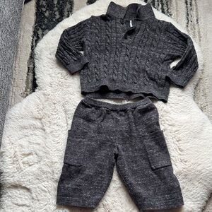 Gap 6-12mos. Cozy Gray Cable Knit Sweater and Pants Set